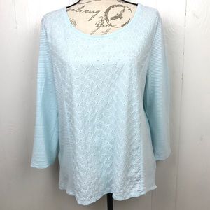Gap 3/4 Sleeve Light Blue Eyelet Front Blouse XL